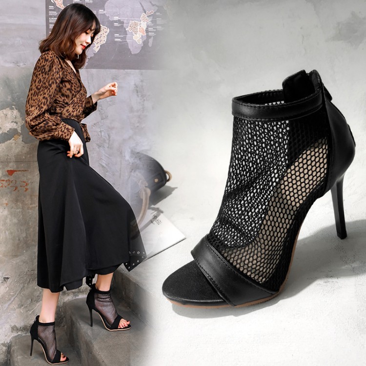 Women’s Peep Toe Stiletto Sandals Boots with Sequins and Color Block