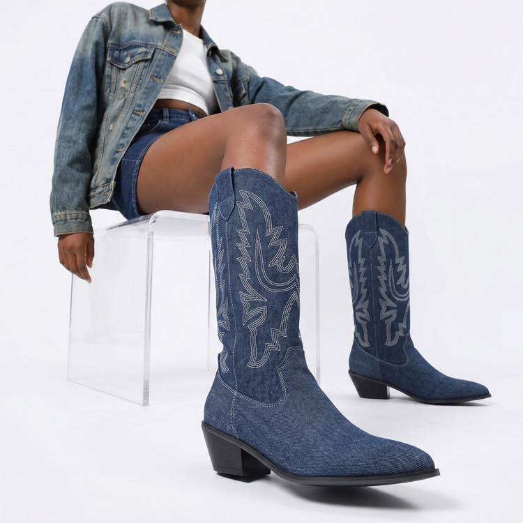 Women’s Embroidered Western High Boots with Chunky Mid Heel – Style o.html