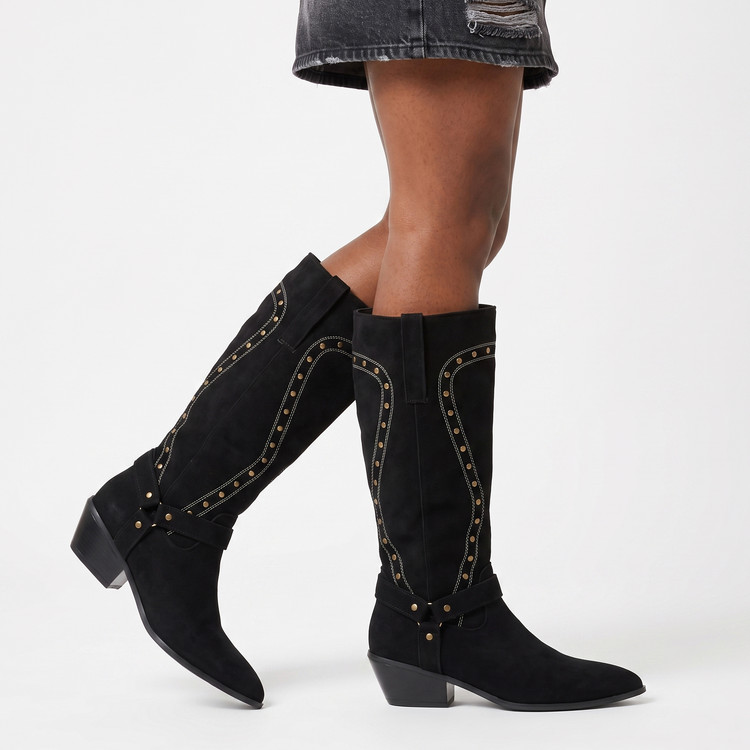 Women’s Embroidered Western High Boots with Chunky Mid Heel – Style s.html