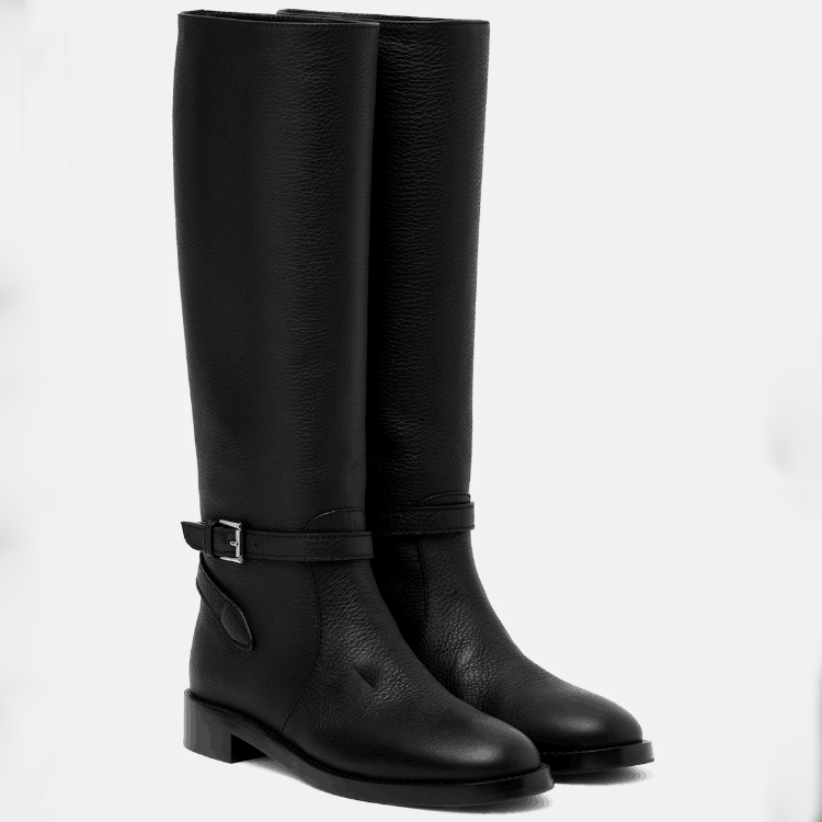 Women’s Black Knight Boots – High Shaft, Round Toe, Slip-On, Mid Heel