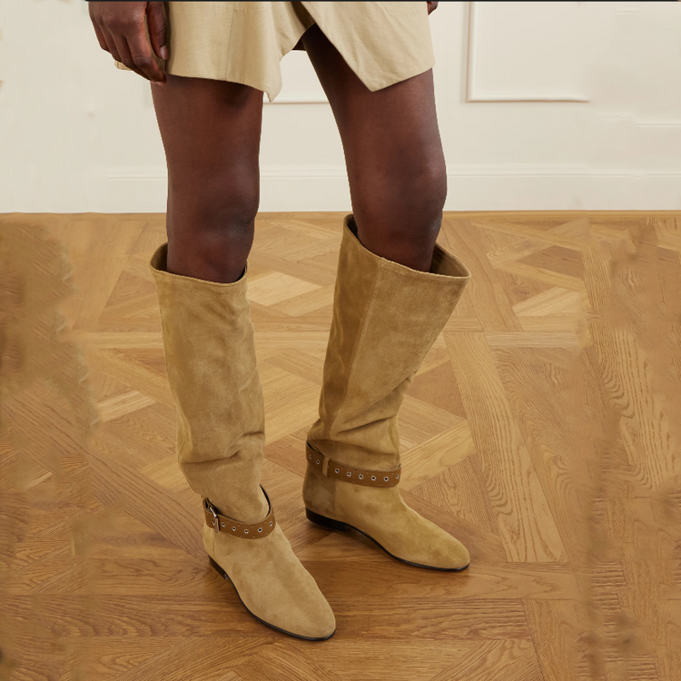 Women’s Western Knee-High Riding Boots with Buckle Accents